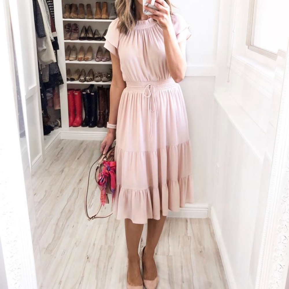 Smocked tied waist ruffle dress